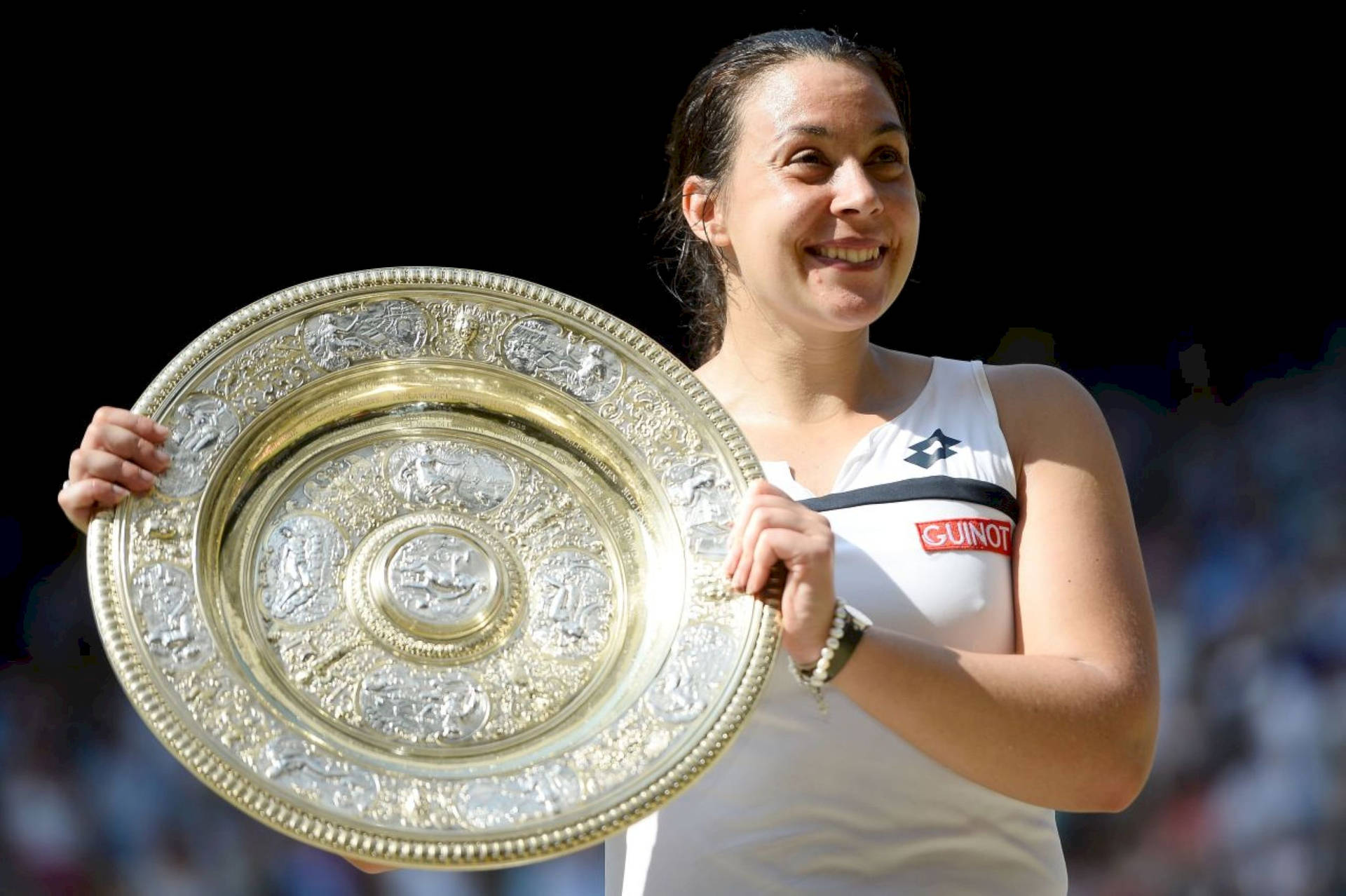 Marion Bartoli Happily Showing Trophy Background