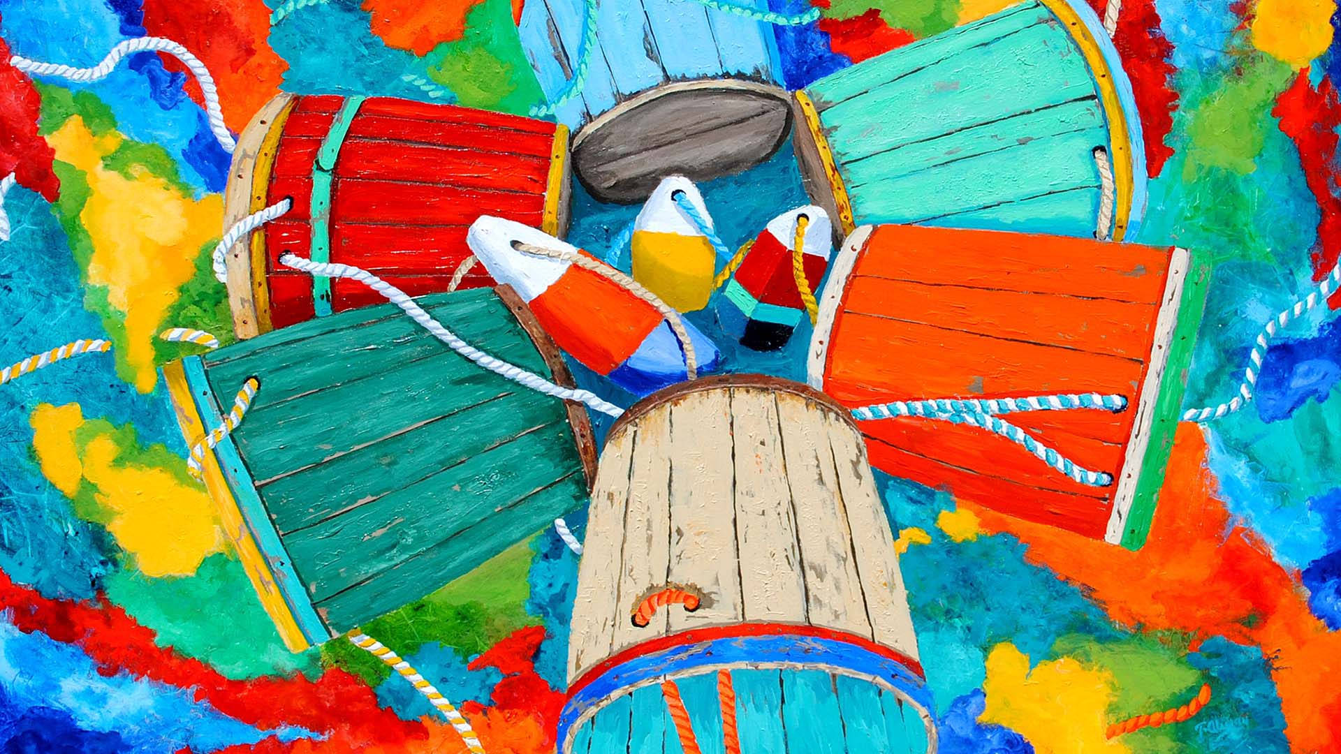Maritime Digitally Painted Inspired Folk Art Background