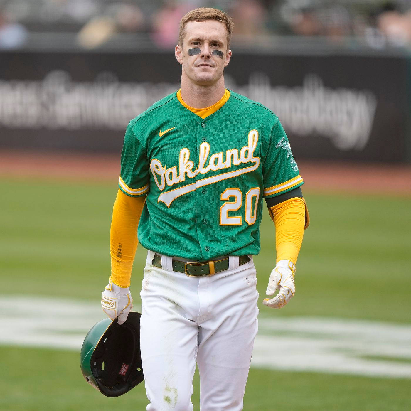 Mark Canha Carrying Helmet Background