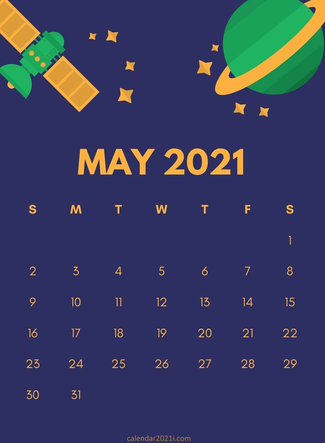 Mark Your Important Dates In Style With This Cute Space Art May 2021 Calendar Background