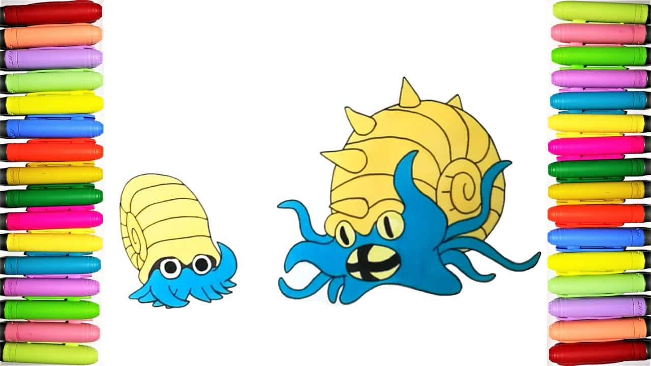 Marker Drawing Of Omanyte And Omastar Background