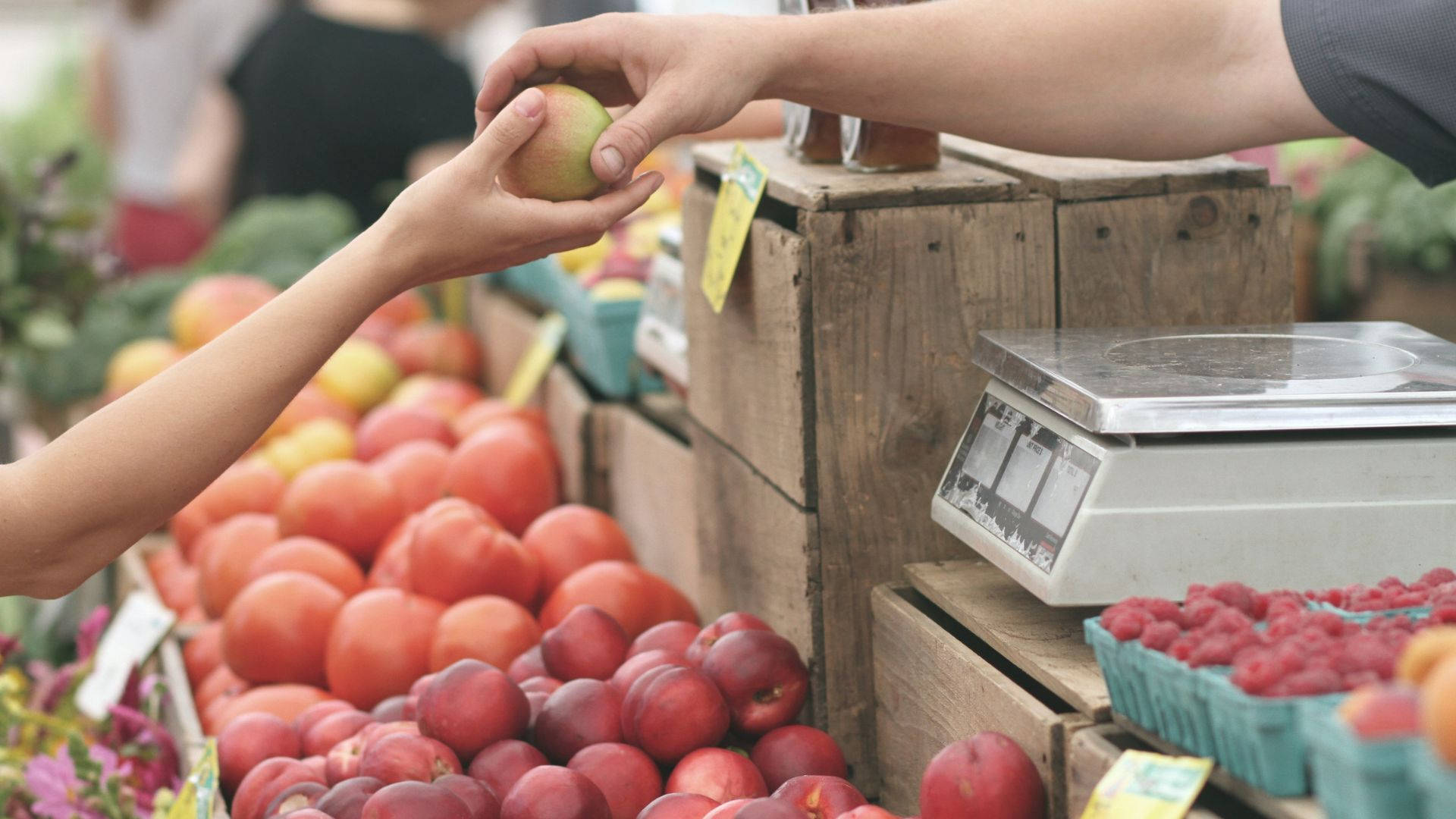 Market Hands Holding Fruit Background