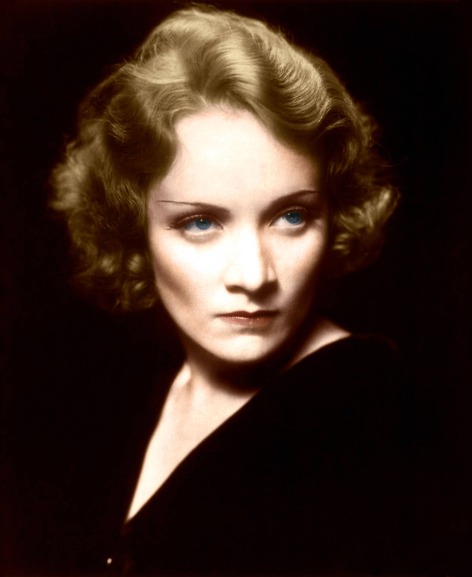 Marlene Dietrich Intense Colored Headshot Background