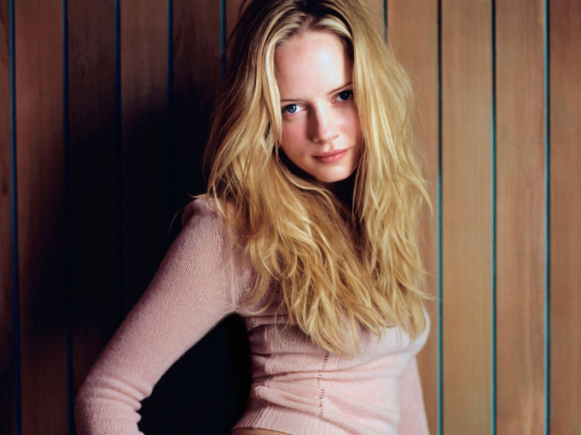 Marley Shelton Wears Pink Sweater Background