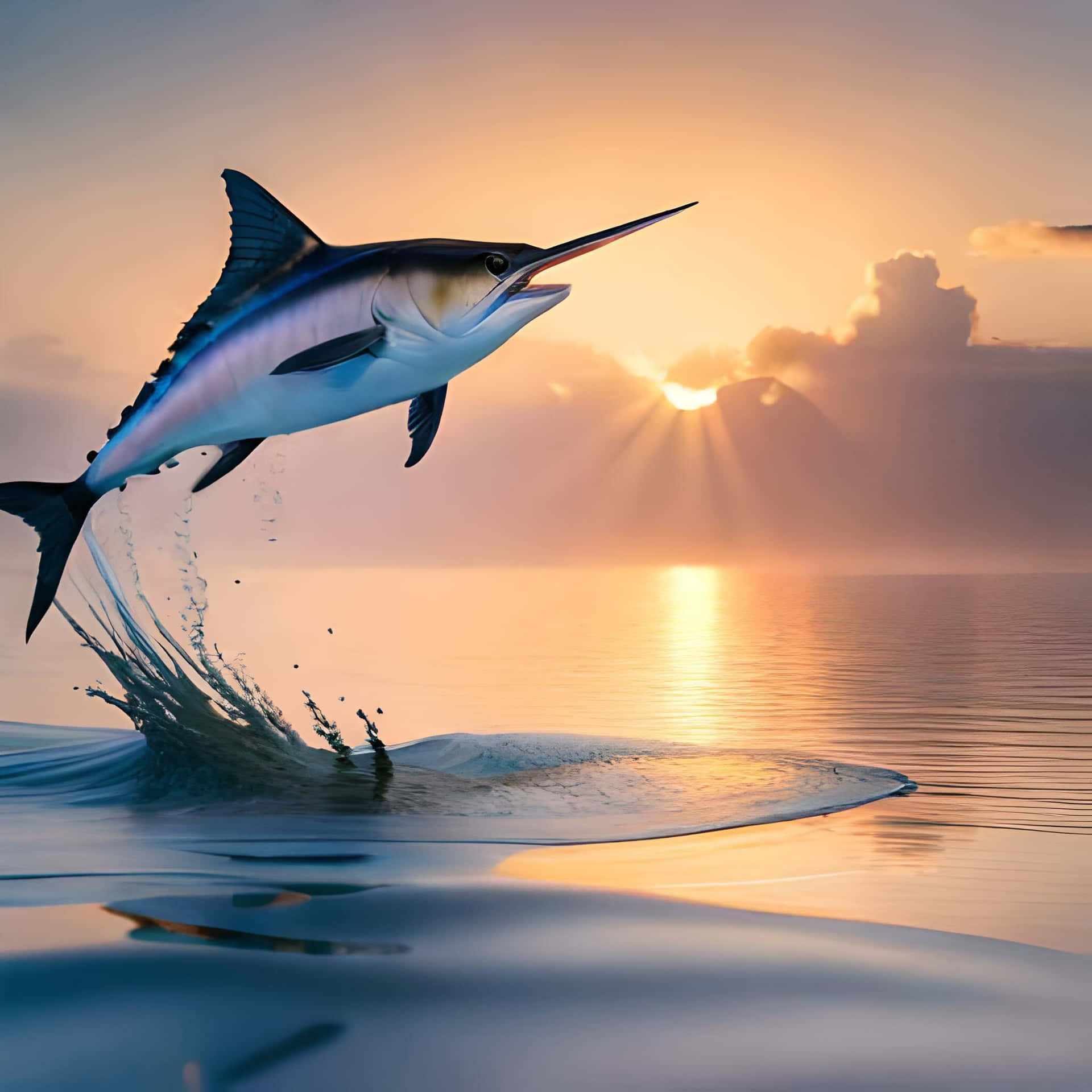 Marlin Leapingat Sunset Background