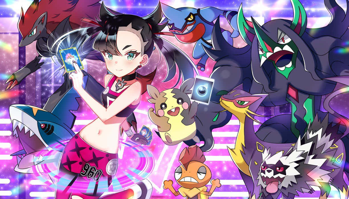 Marnie With Toxicroak And Other Pokemon Background