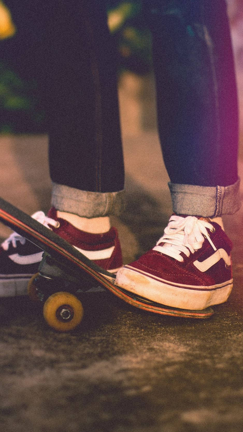 Maroon Vans Shoes With Skateboard Iphone