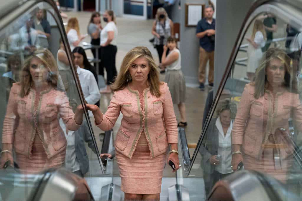 Marsha Blackburn On Escalator Background