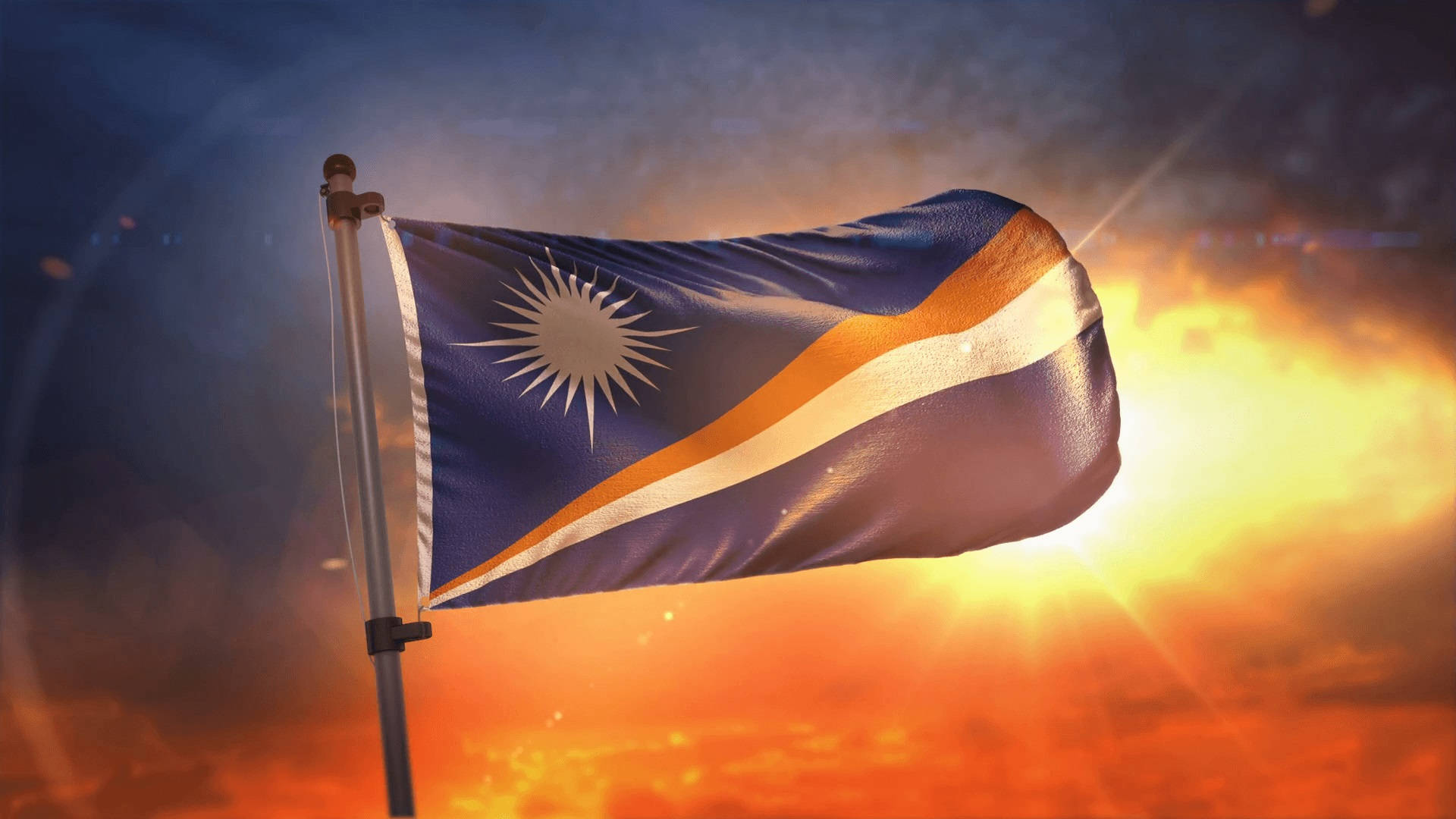 Marshall Islands Flag Waving At Sunset Background