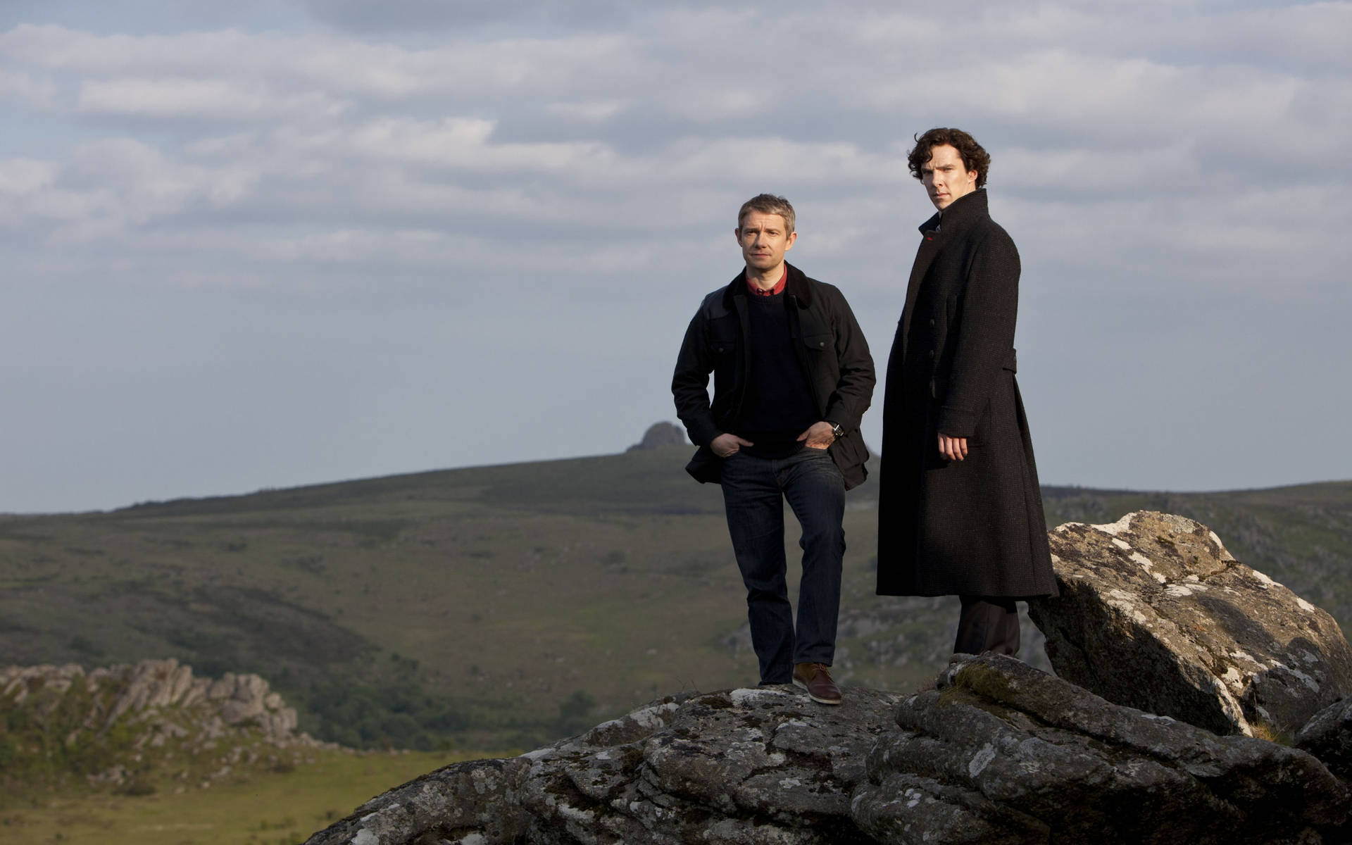 Martin Freeman With Benedict Cumberbatch Sherlock Background