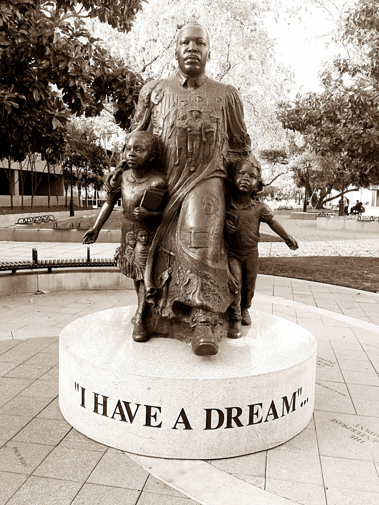 Martin Luther King Jr Peace Walk Statue Background