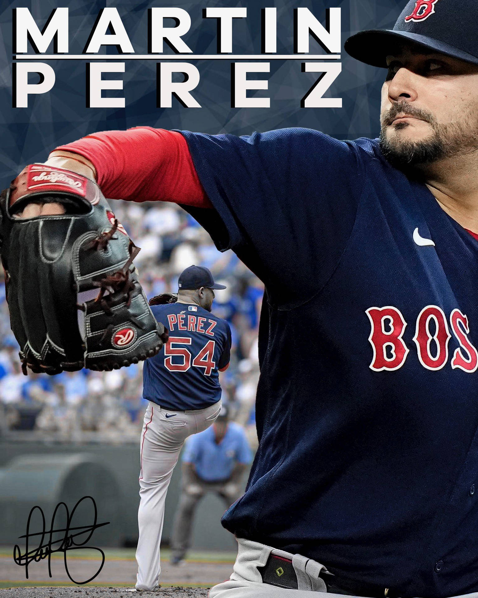 Martin Perez Signed Baseball Poster Background