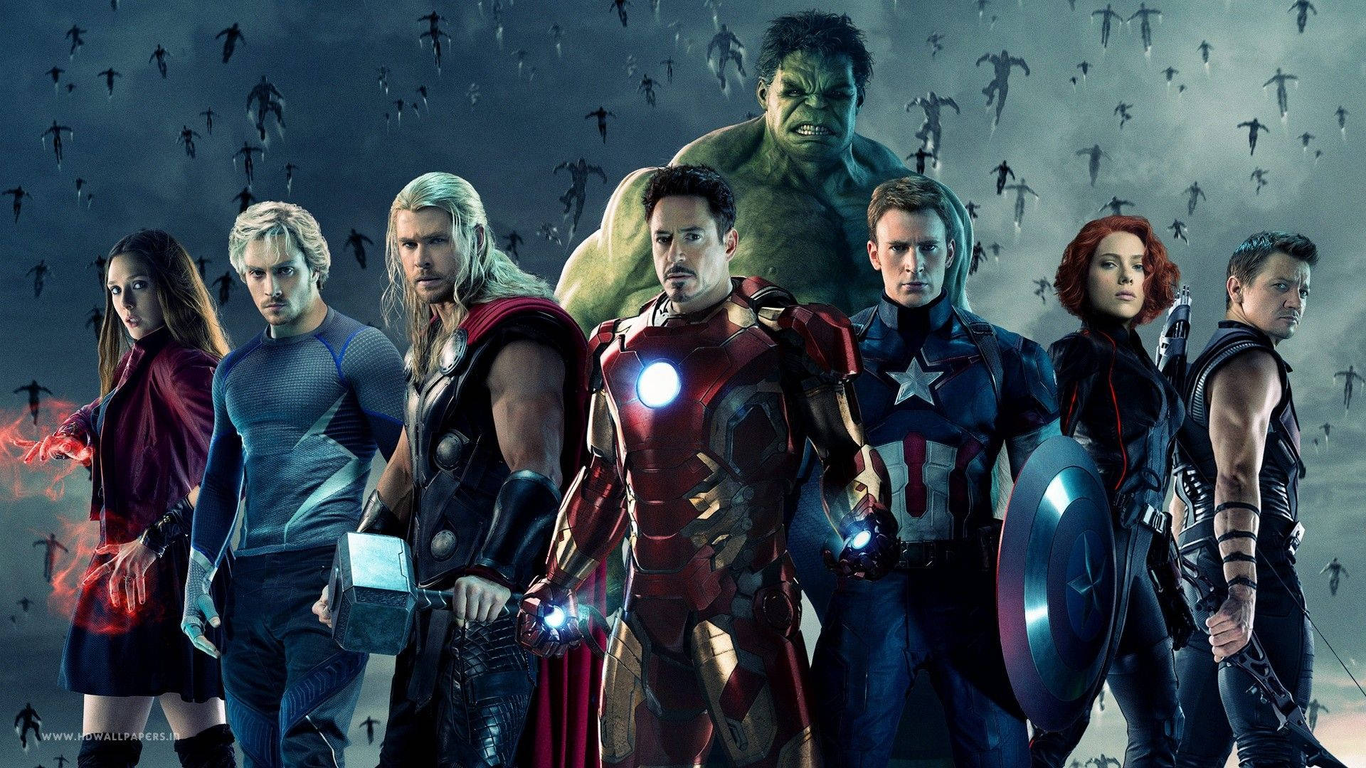 Marvel Avengers Superheroes With Sentinels Background