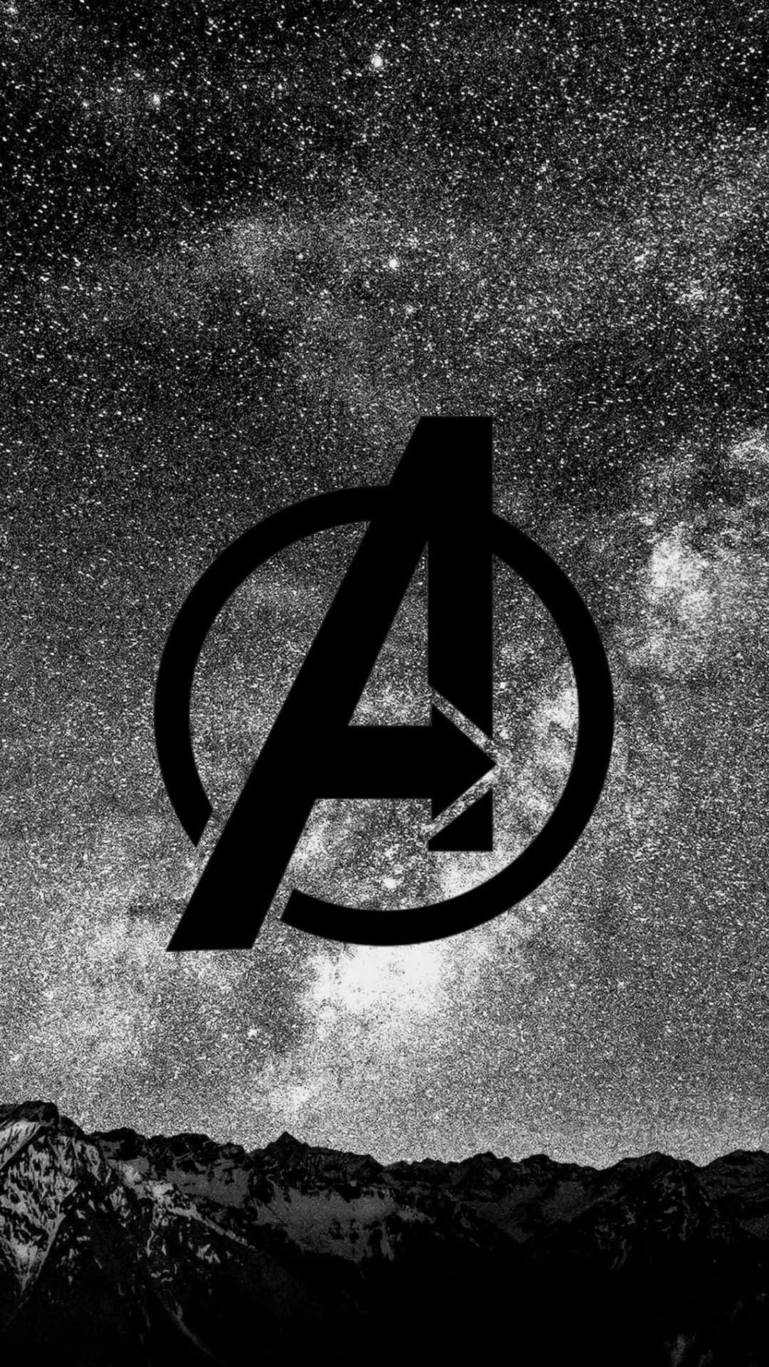 Marvel Black And White Avengers Logo With Stars Background