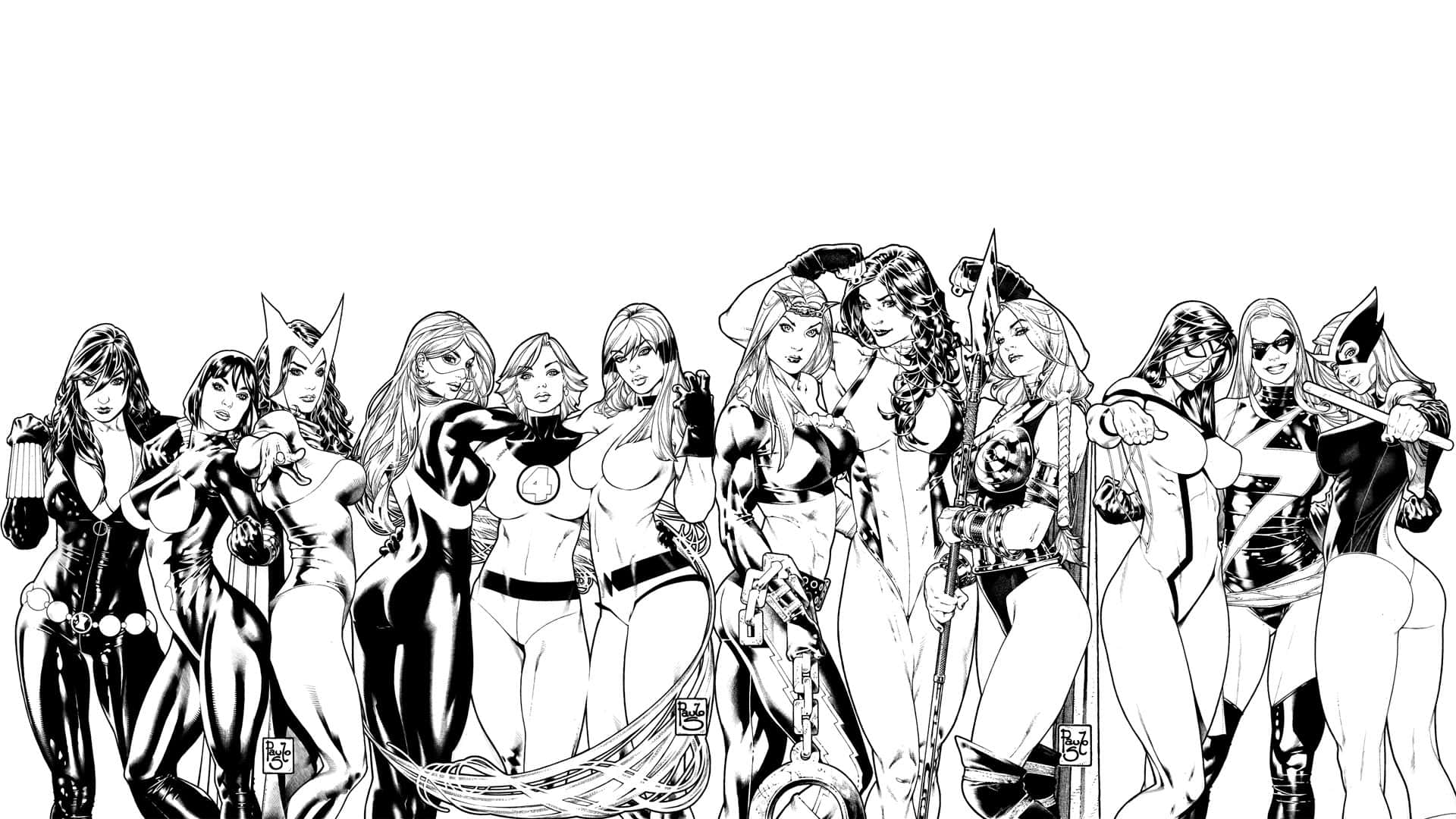 Marvel Black And White Black Canary And Friends Background