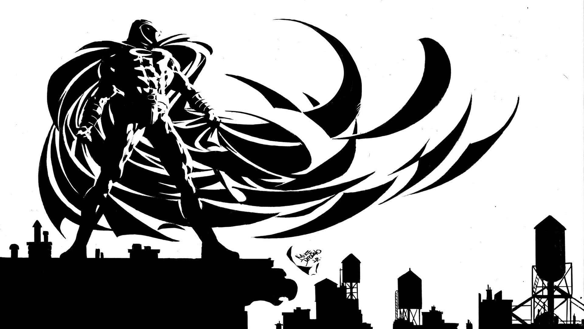 Marvel Black And White Moon Knight Posing Background