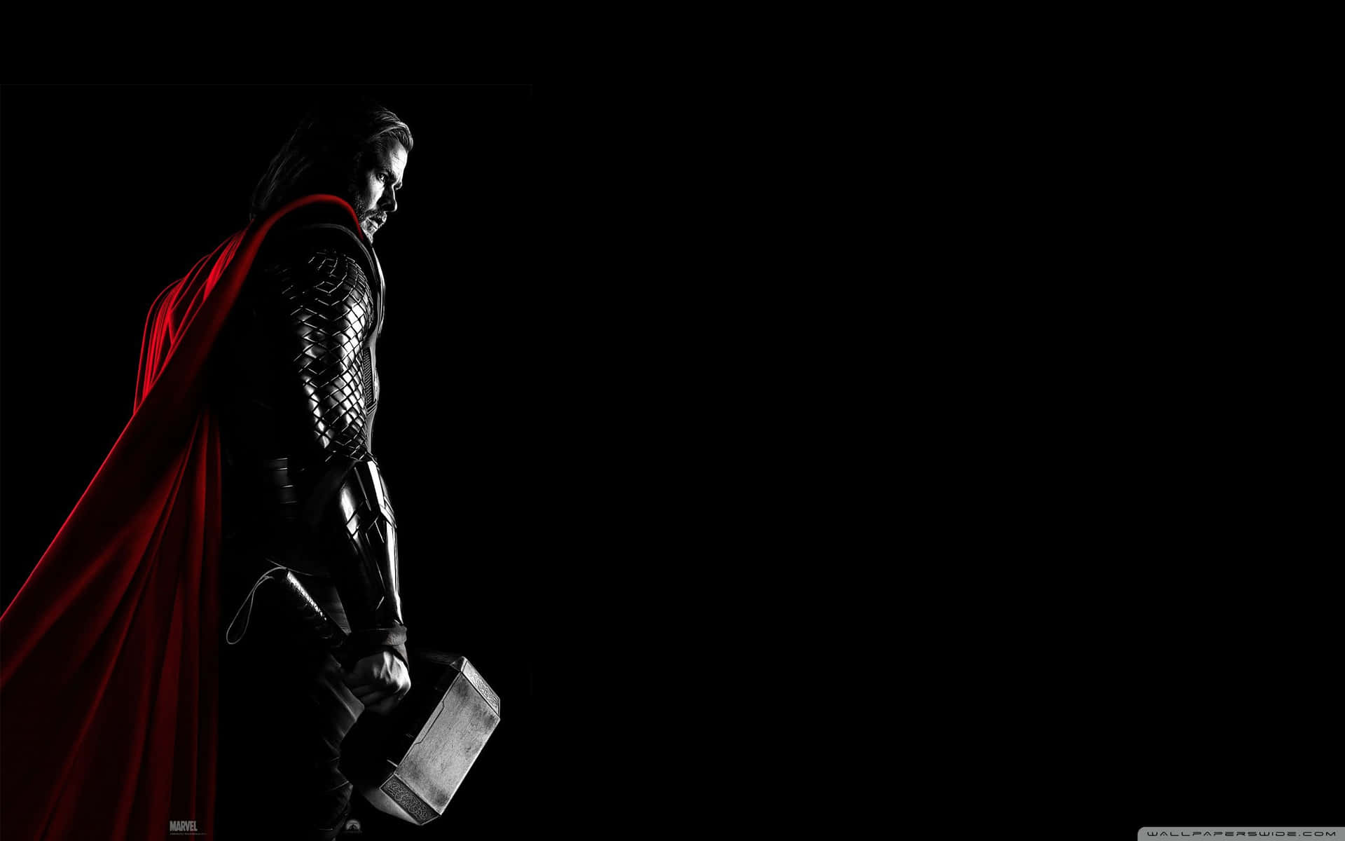 Marvel Black And White Thor Holding Mjolnir Background