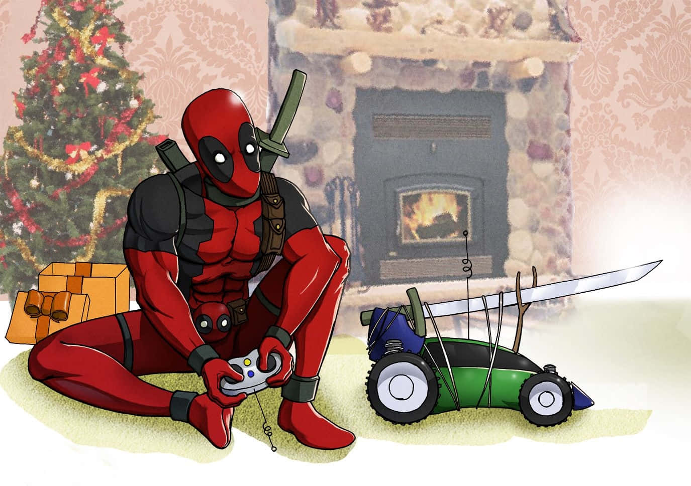Marvel Christmas Deadpool Playing Background