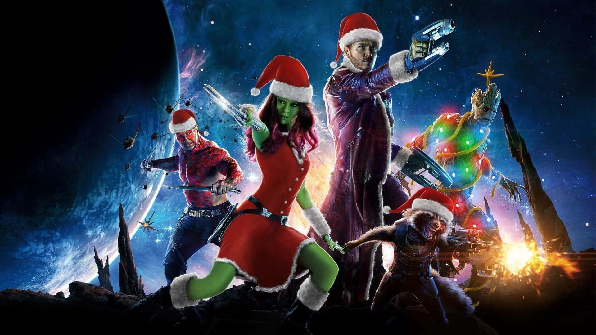 Marvel Christmas Guardians Of The Galaxy Santa Poster Background