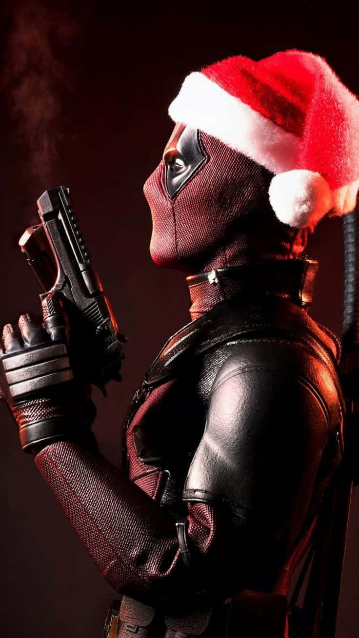 Marvel Christmas Santa Deadpool Gun Background