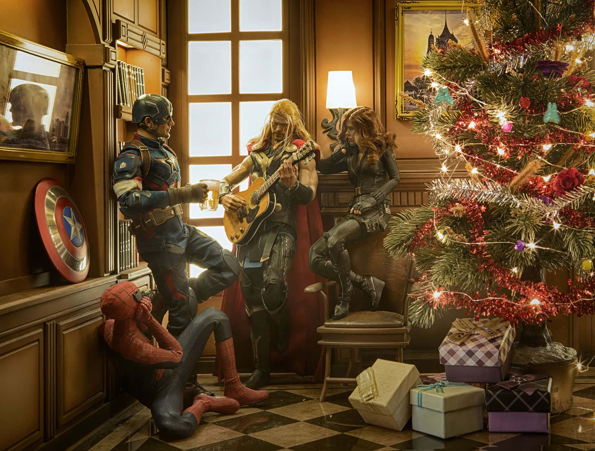 Marvel Christmas Tree Superheroes Background