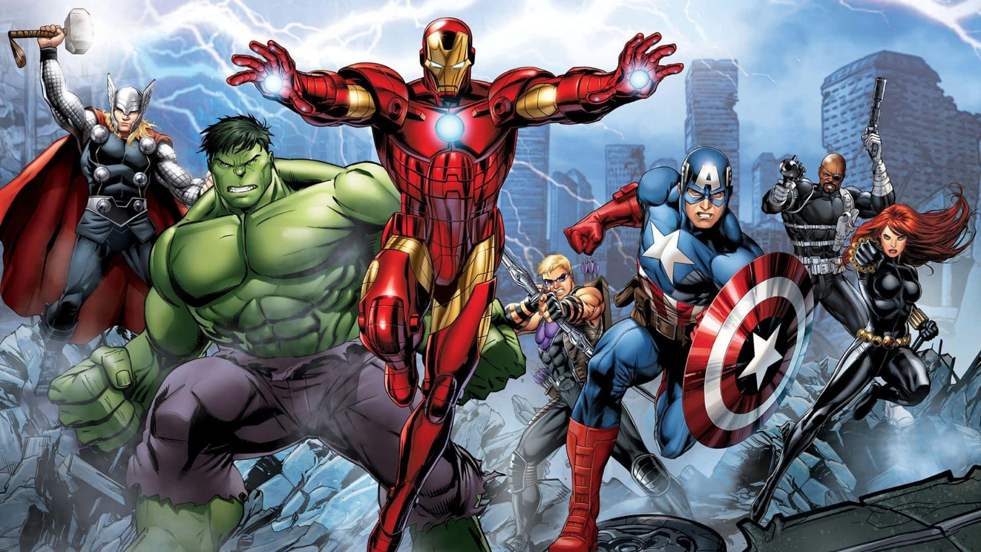 Marvel Comics 2560x1440 The Og Six Avengers And Nick Fury Background