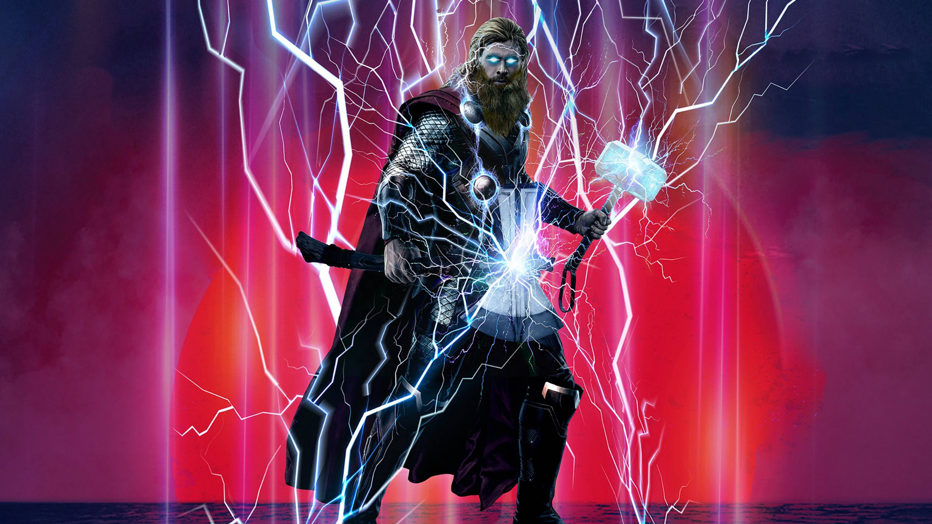 Marvel Hero Thor Stormbreaker And Hammer Weapon Background