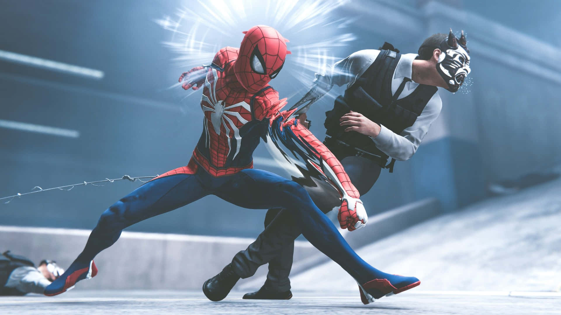 Marvel Ps4 Spiderman Fighting Masked Man Background