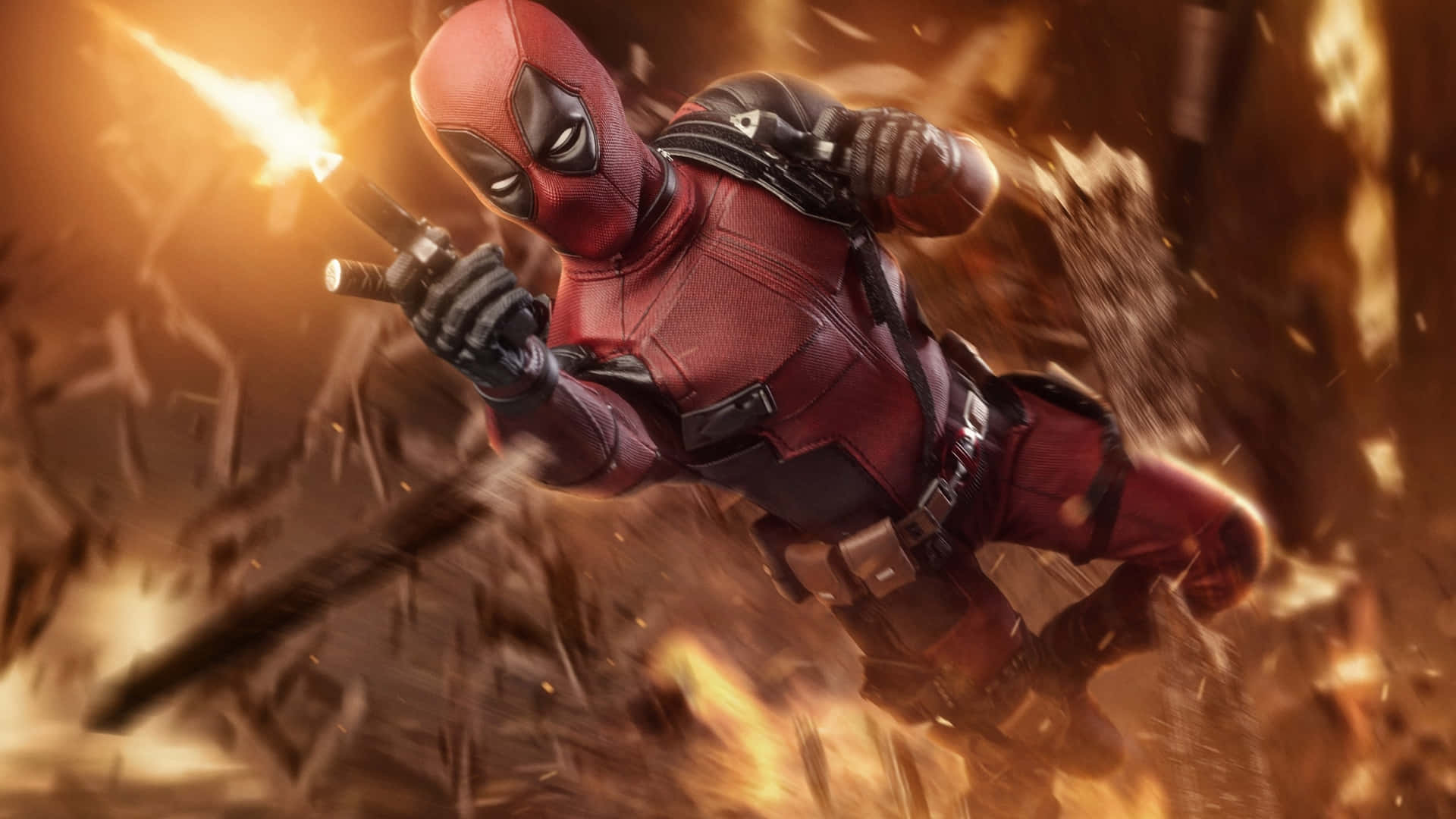 Marvel Superhero Deadpool In Action Background