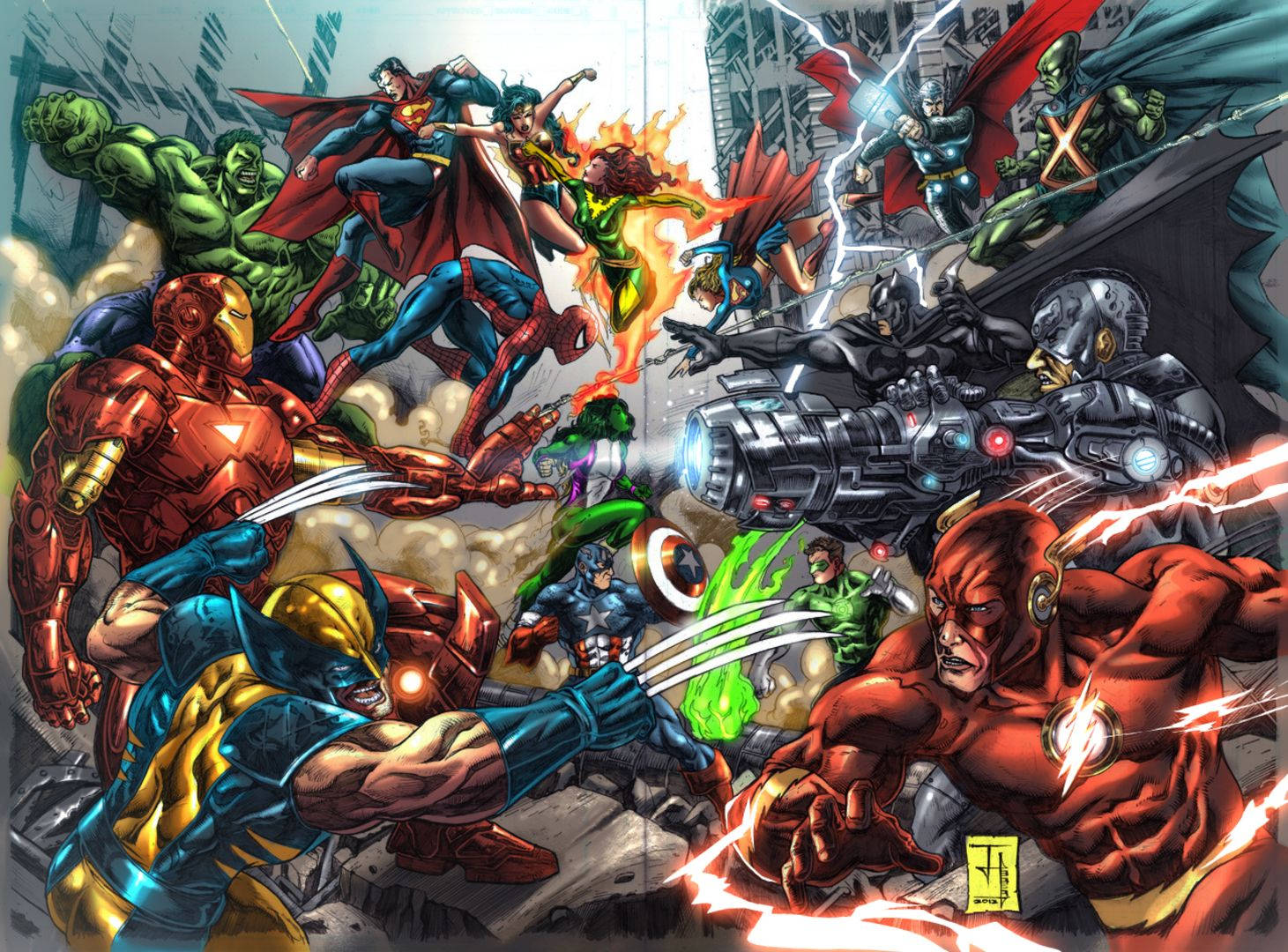 Marvel Superheroes Epic Battle Art Background