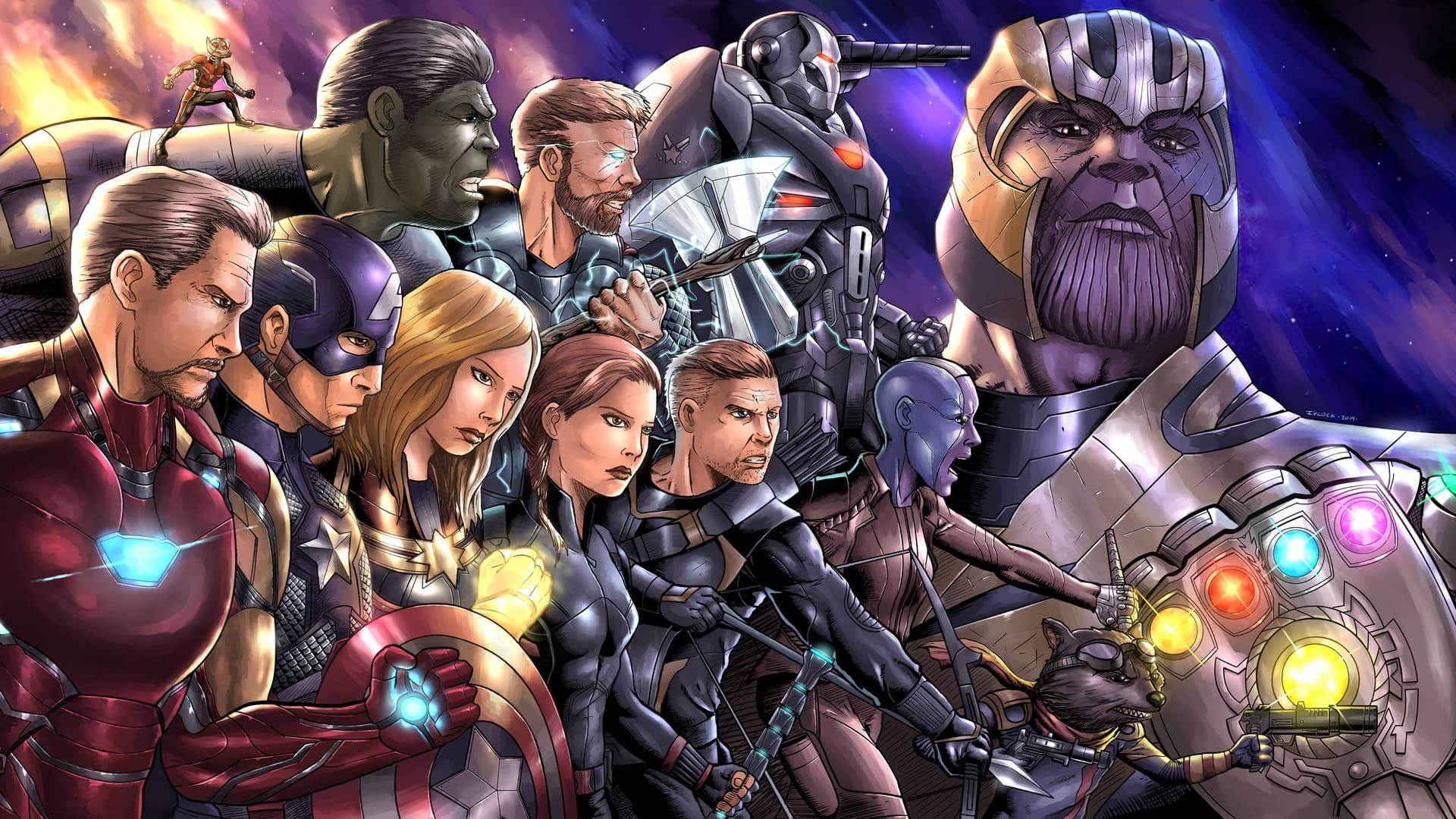 Marvel Superheroes With Thanos Background