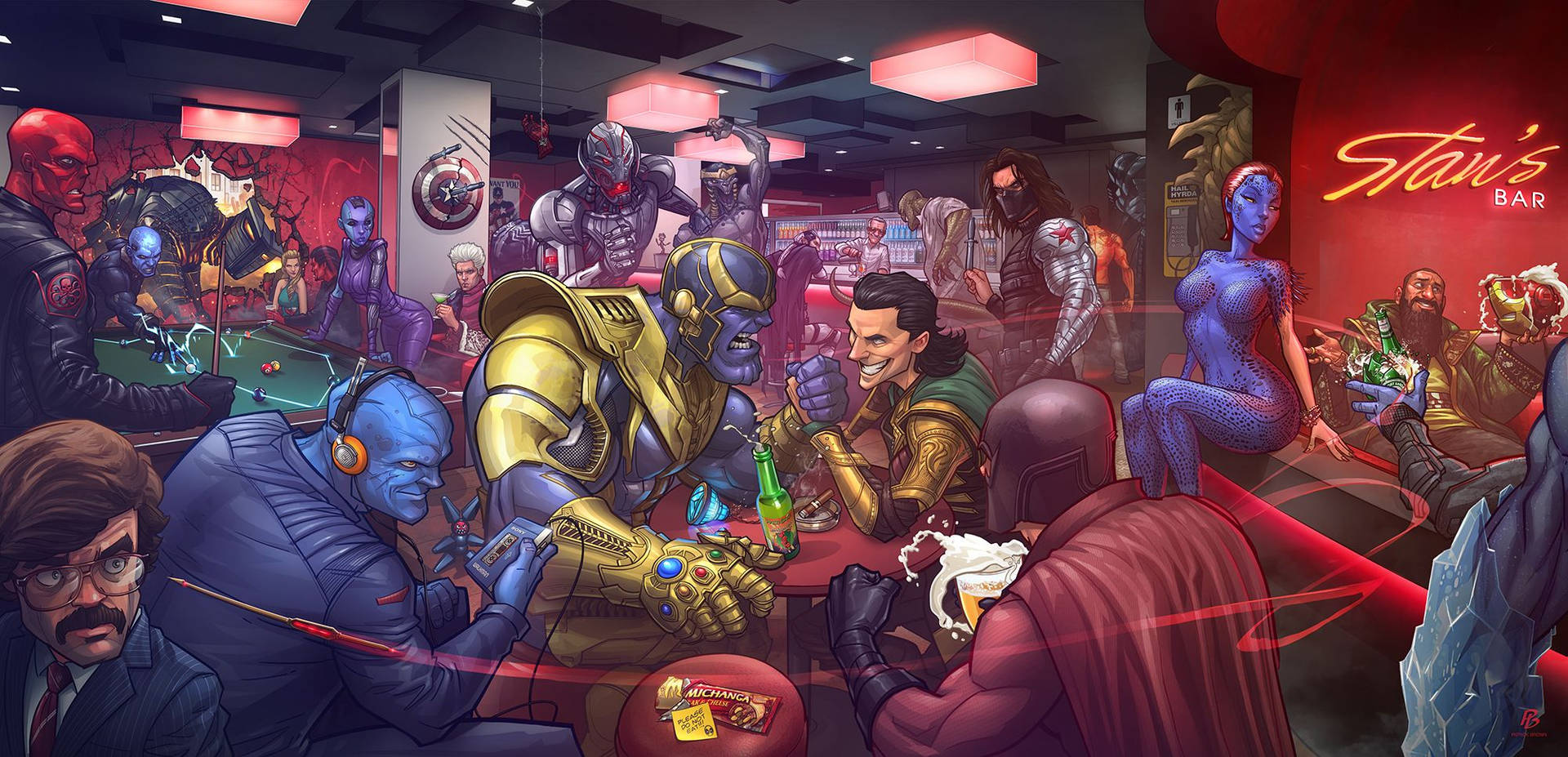 Marvel Villains Gathering At Stan's Bar Background