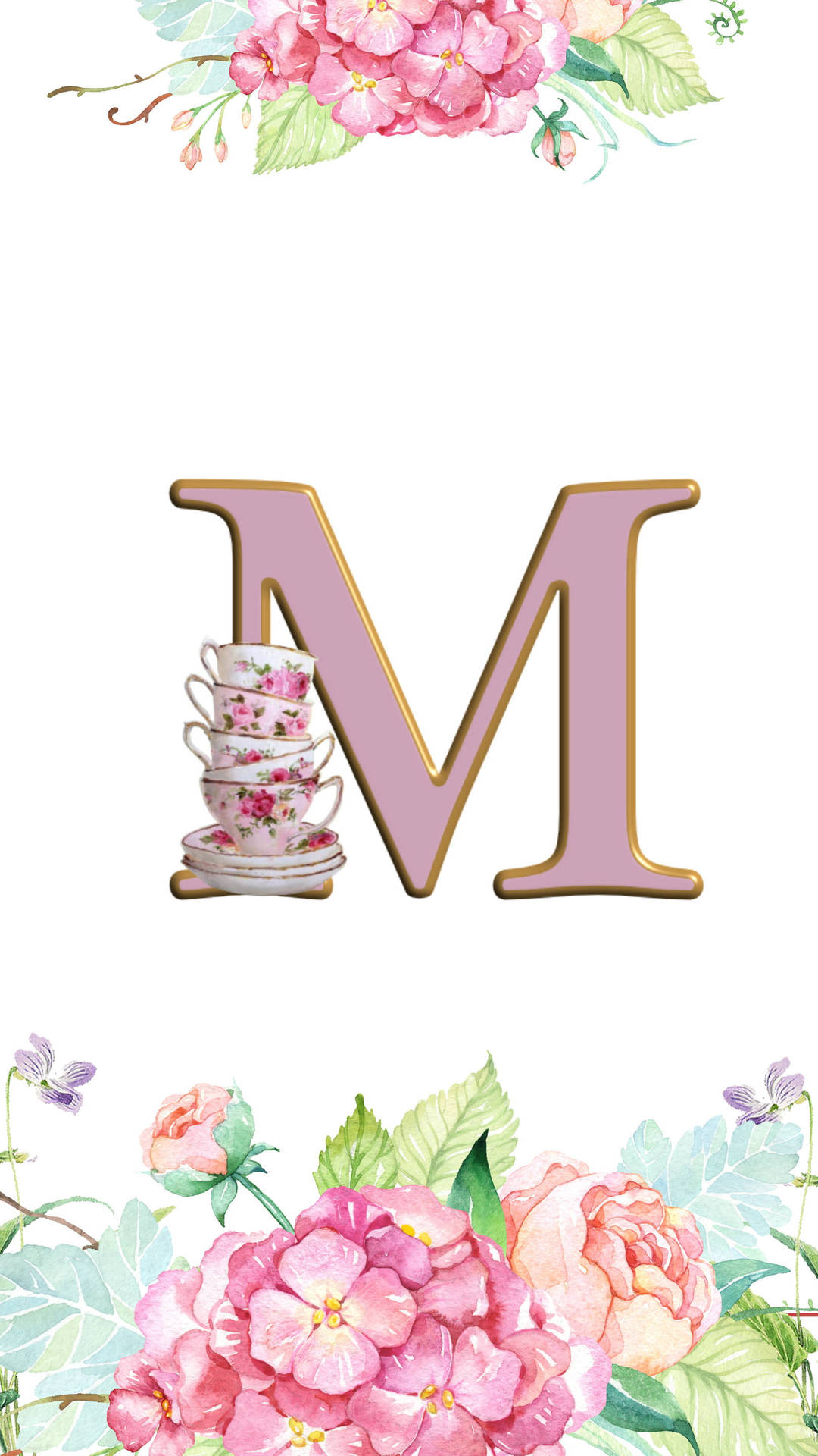 Marvelous M - Beautifully Arranged Letter M Designed With Tea Cups Background