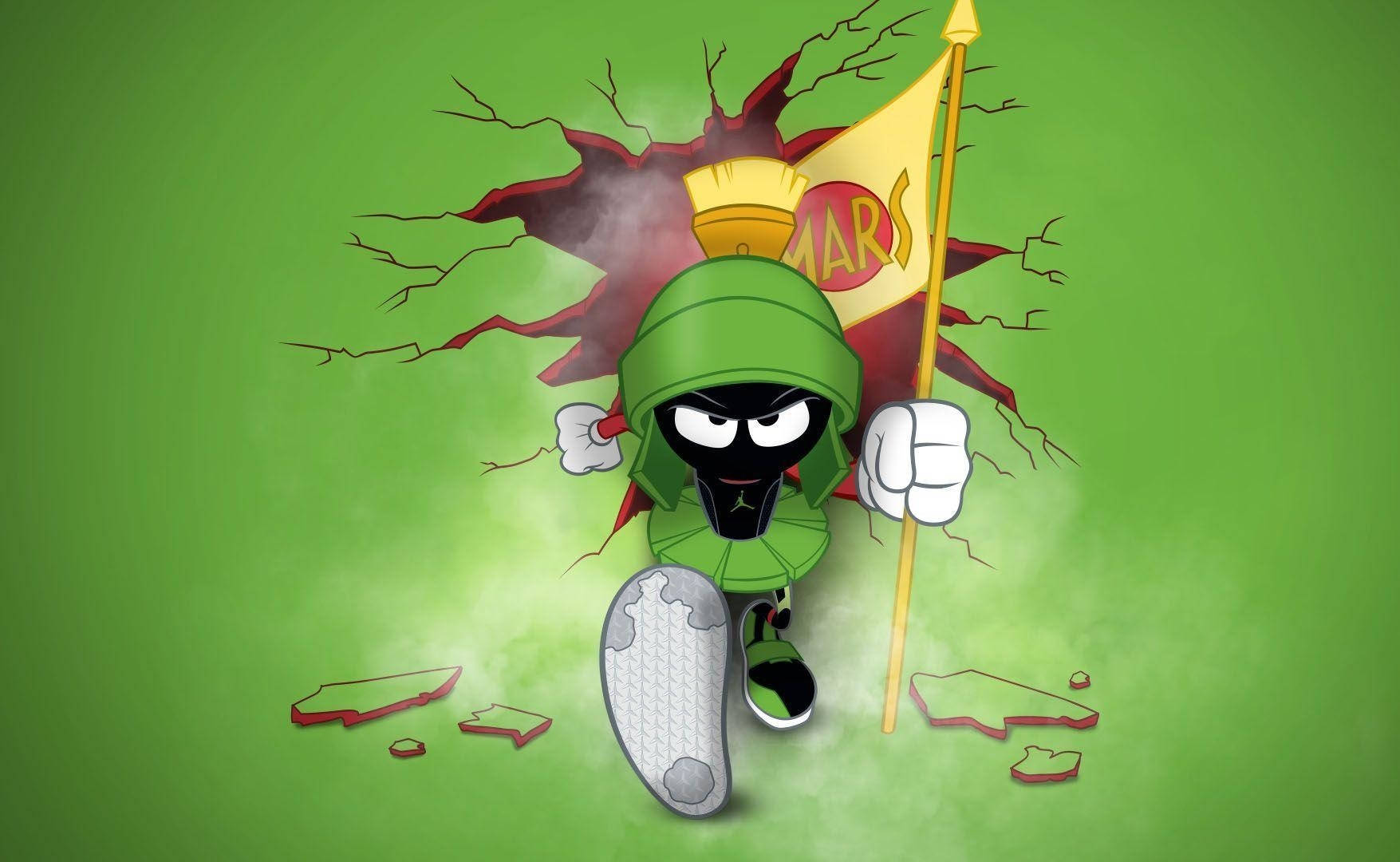 Marvin The Martian Holding A Flag Background