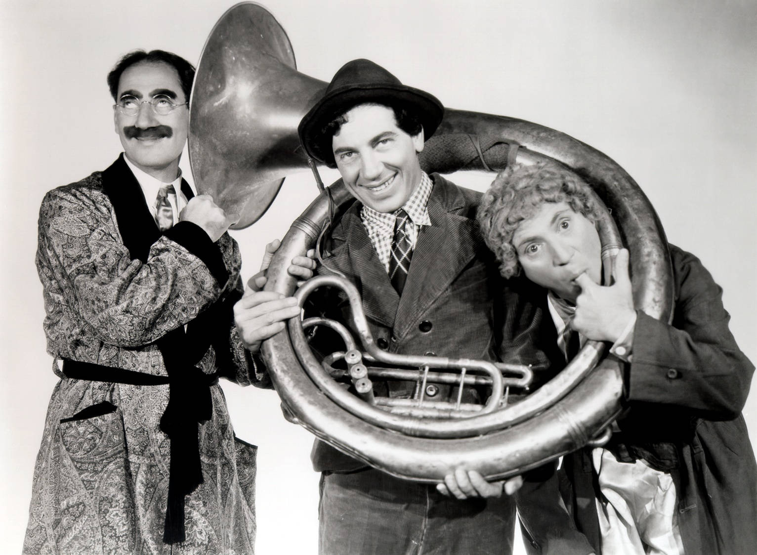 Marx Brothers Funny Posing With Sousaphone