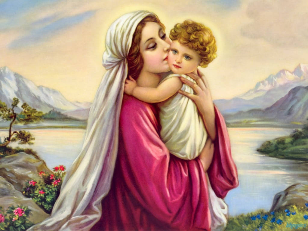Mary And Jesus Countryside Background