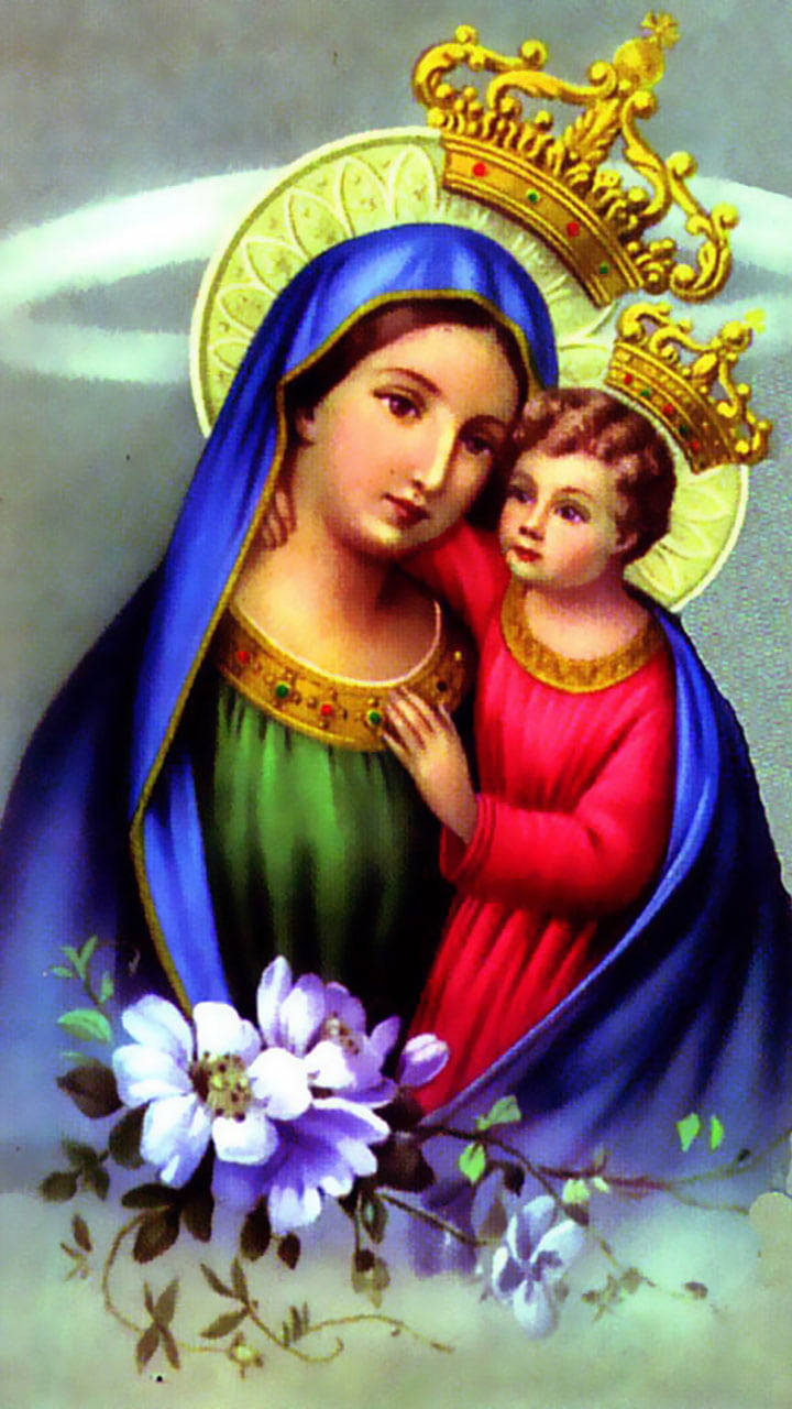 Mary And Jesus Crowns Background