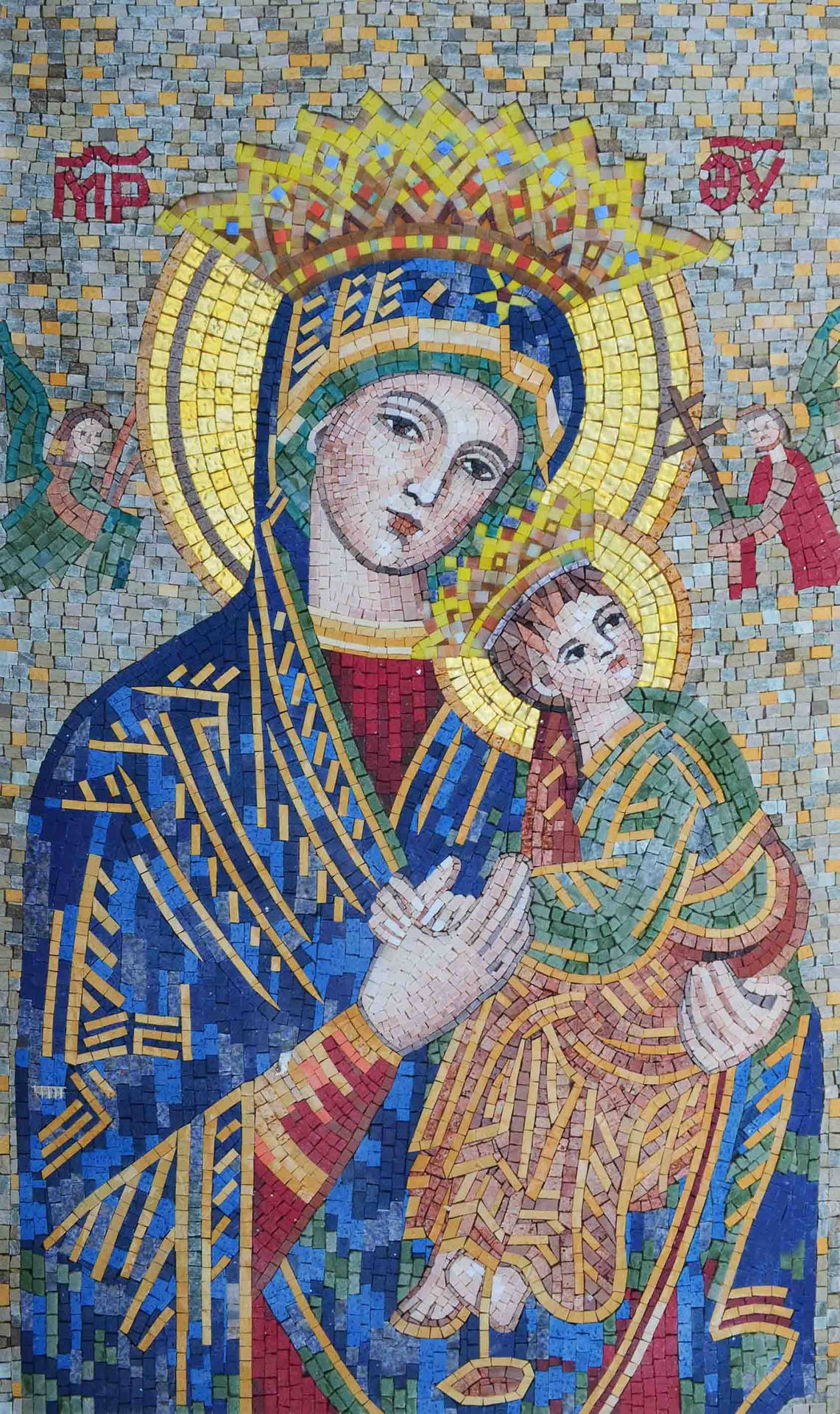 Mary And Jesus Mosaic Stone Background