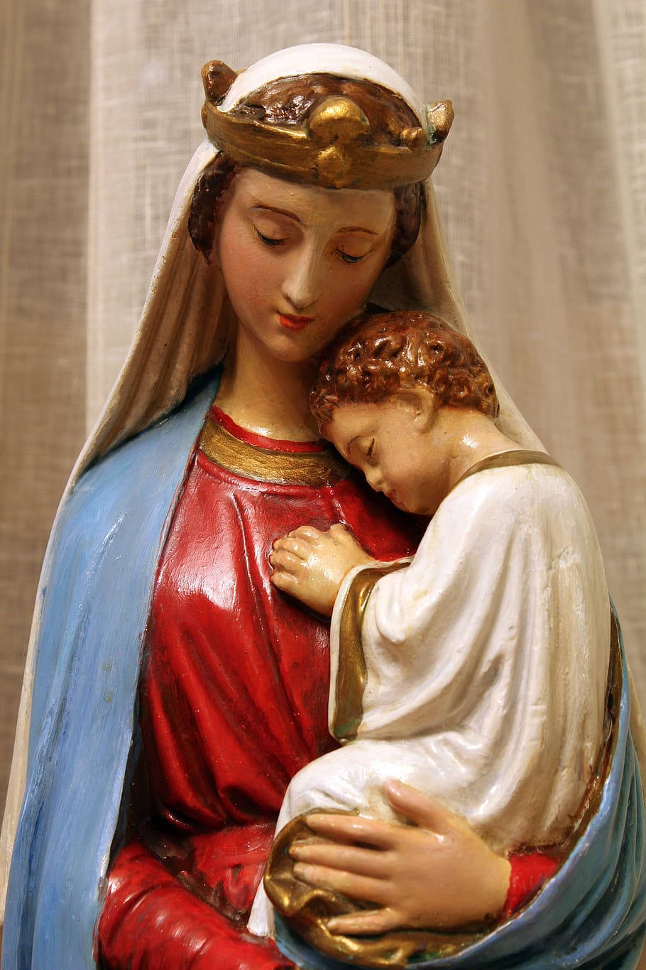 Mary And Jesus Painted Statue Background