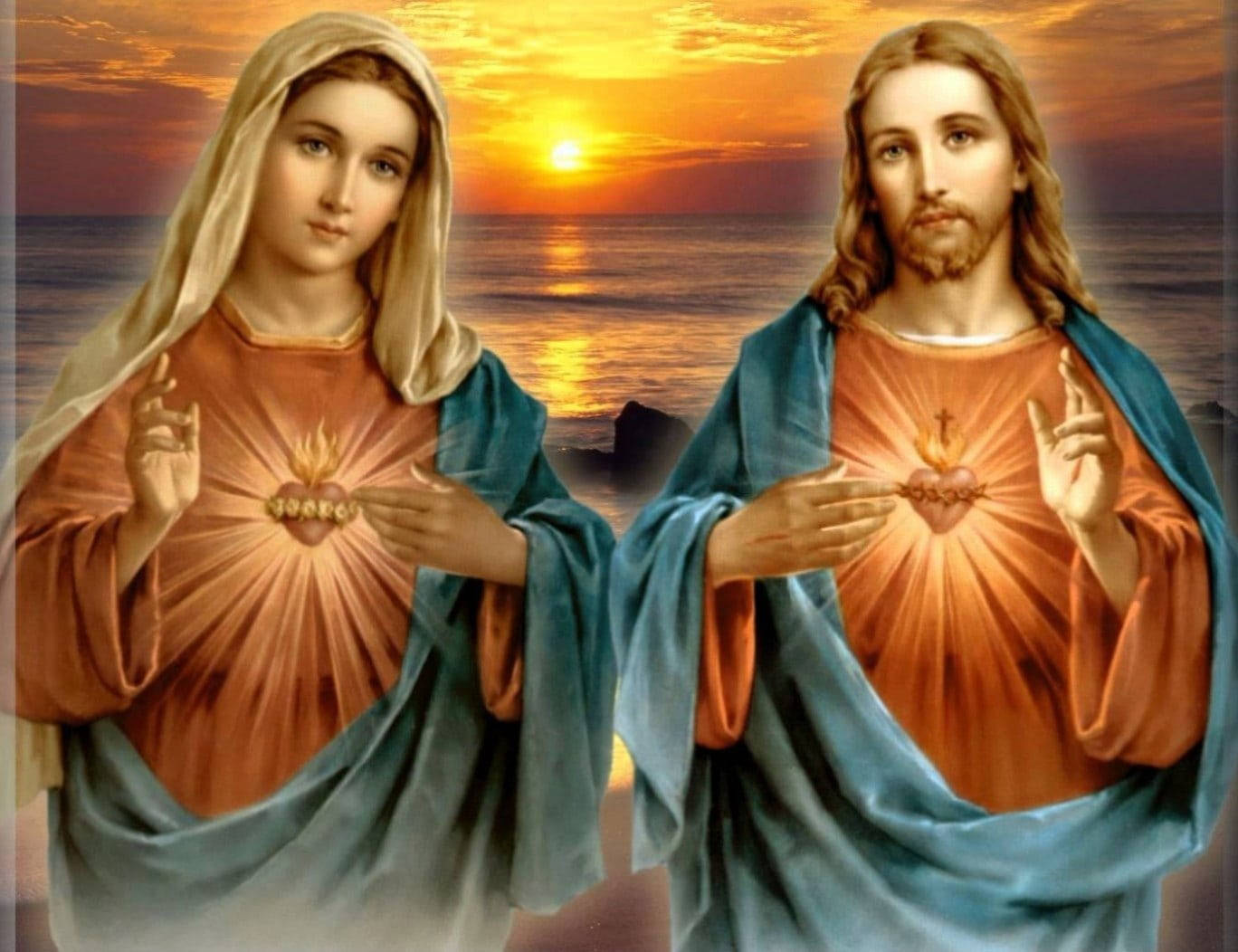 Mary And Jesus Sunset Background