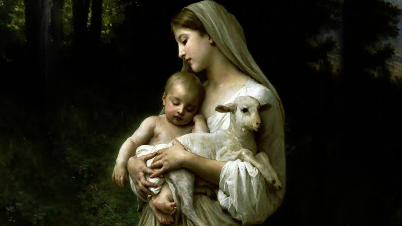 Mary And Jesus With Lamb Background