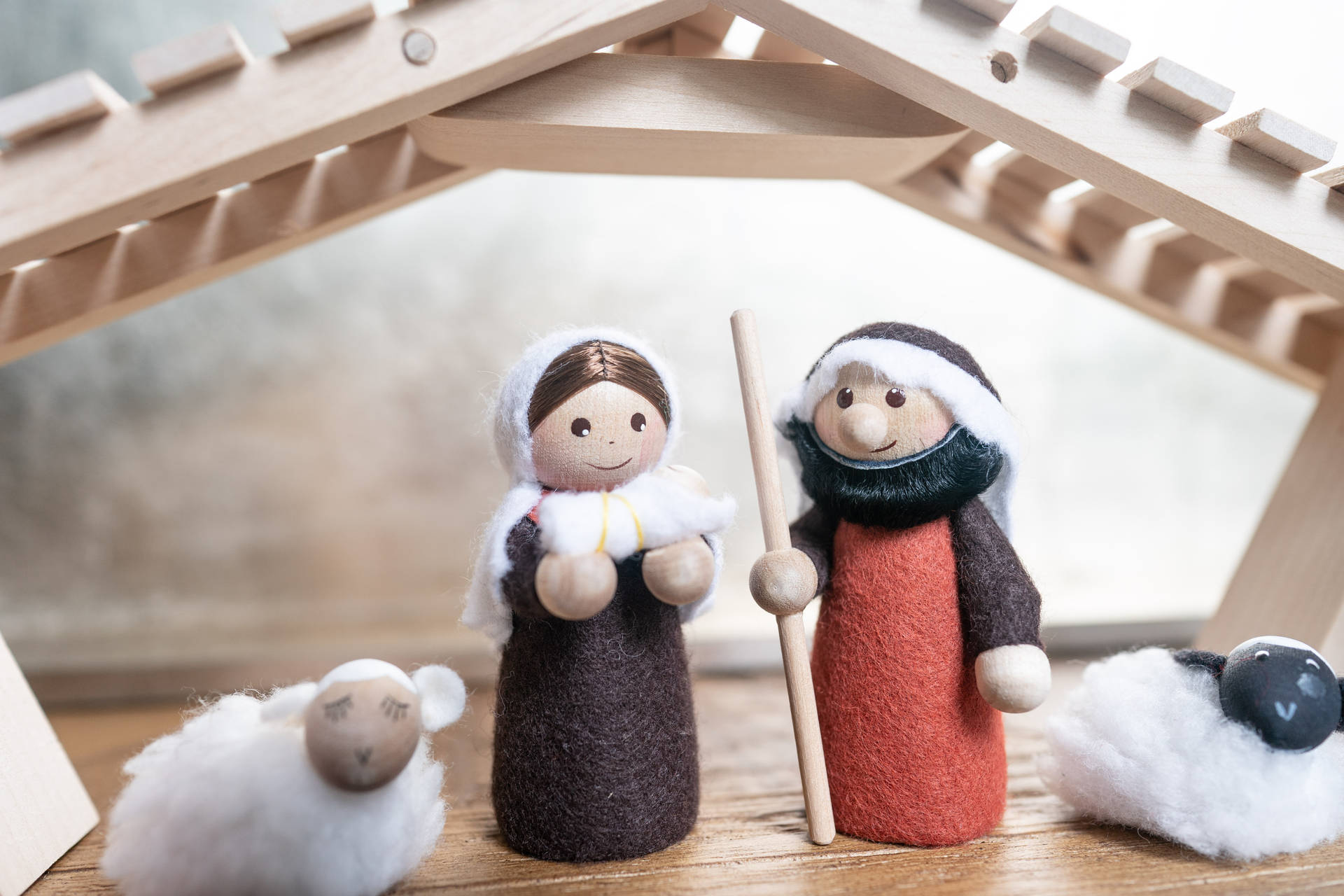 Mary And Joseph Figurines Nativity Scene Background