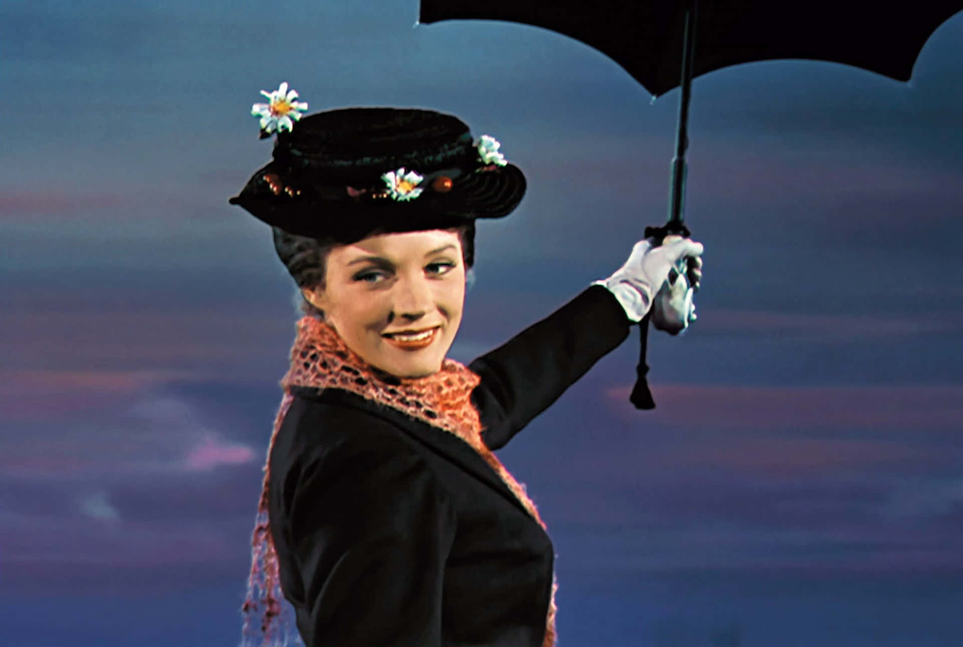 Mary Poppins Flying With Umbrella Background