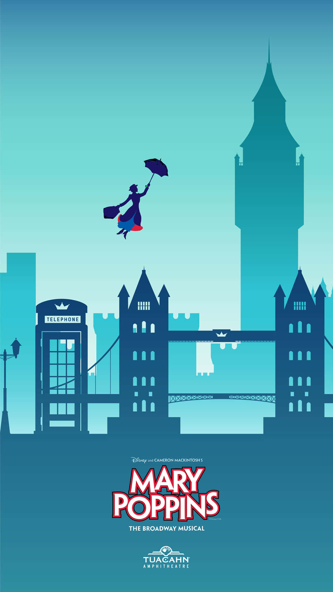 Mary Poppins Gracefully Floating Down With Her Umbrella Background