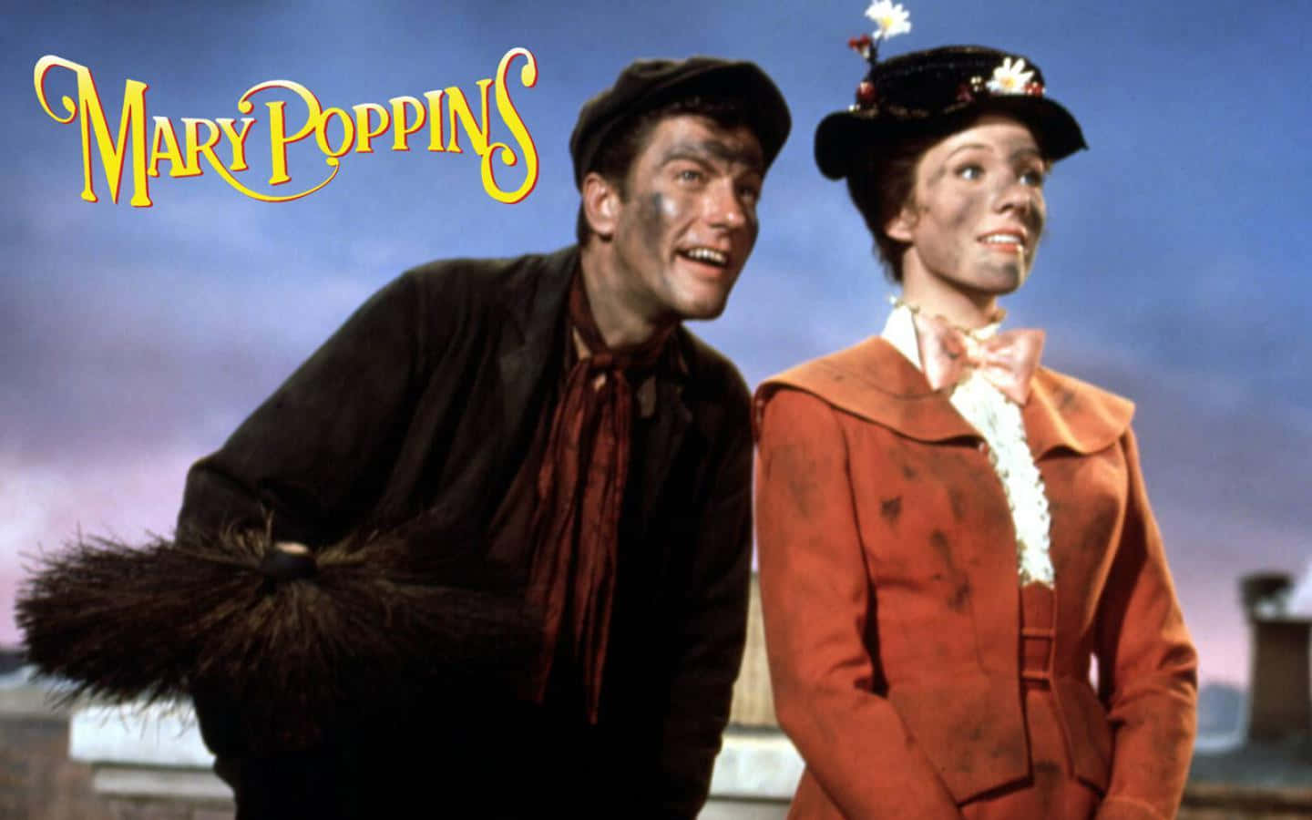 Mary Poppins Spreading Magic In The Sky Background