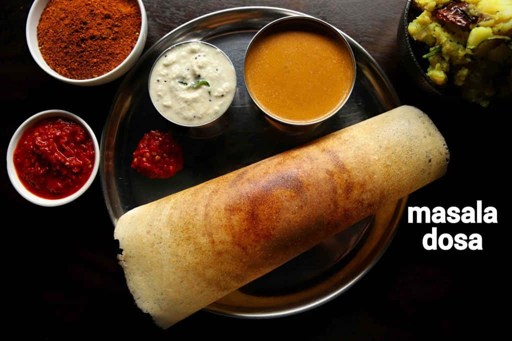 Masala Dosa Served With Chutneys Background