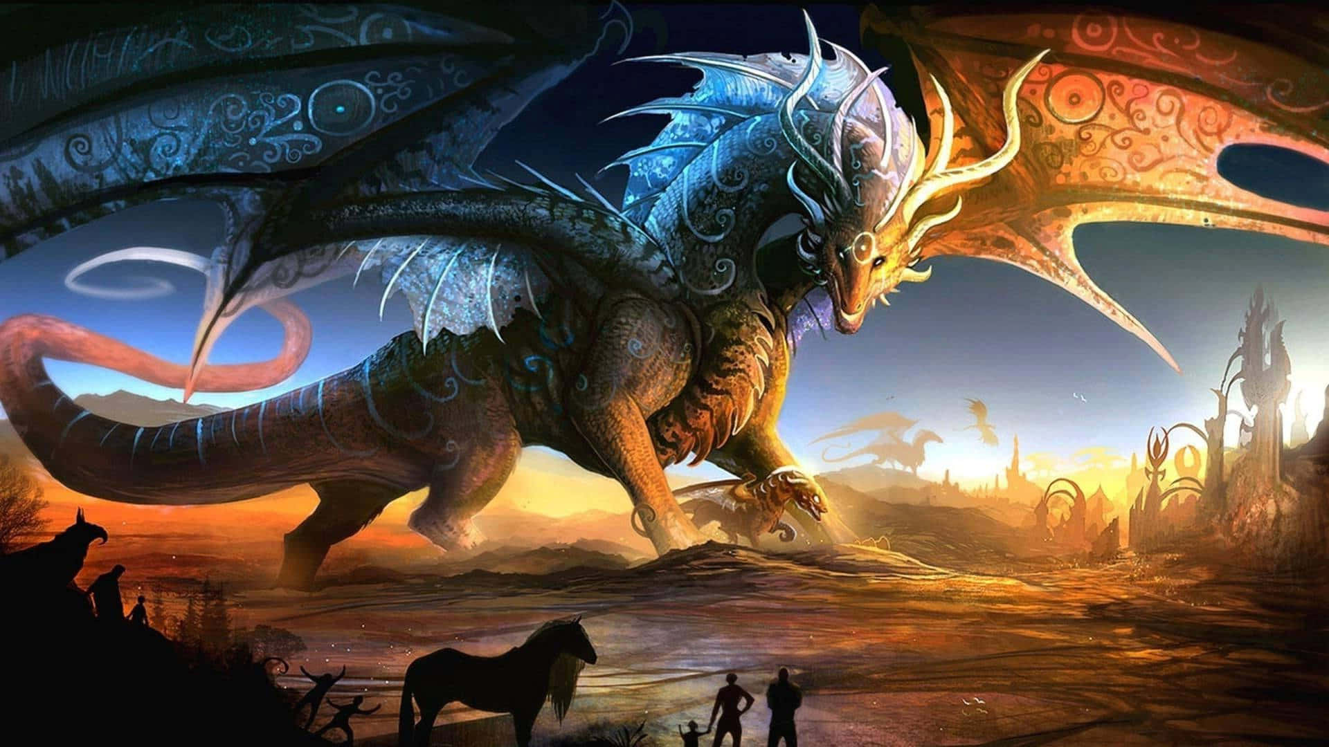 Masculine Giant Dragon Anime World 3d Background