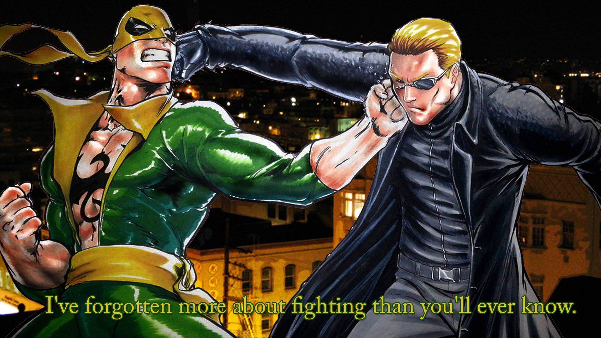 Mash Up Art Iron Fist Punching Albert Wesker Background