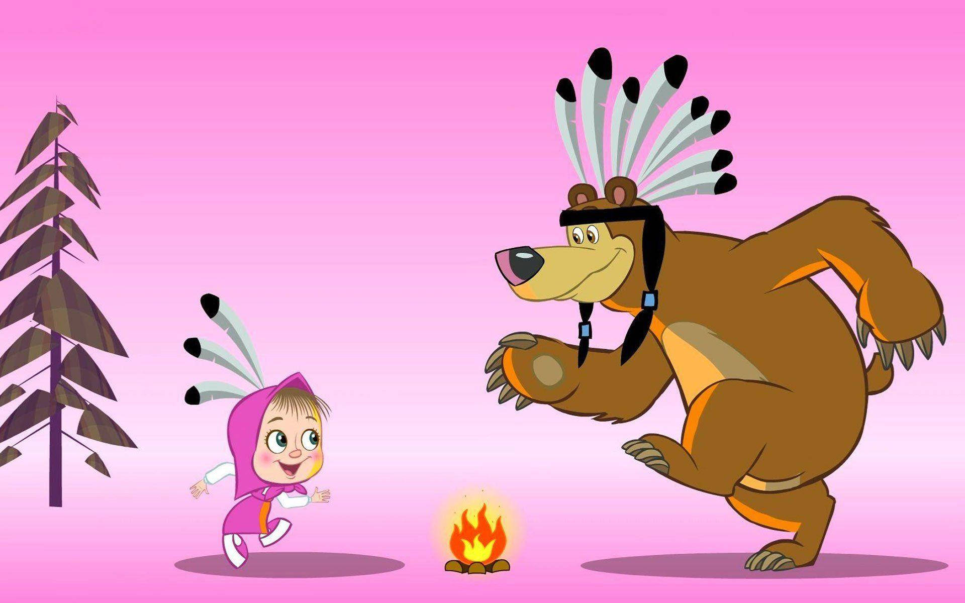 Masha And The Bear As Native Indians Background