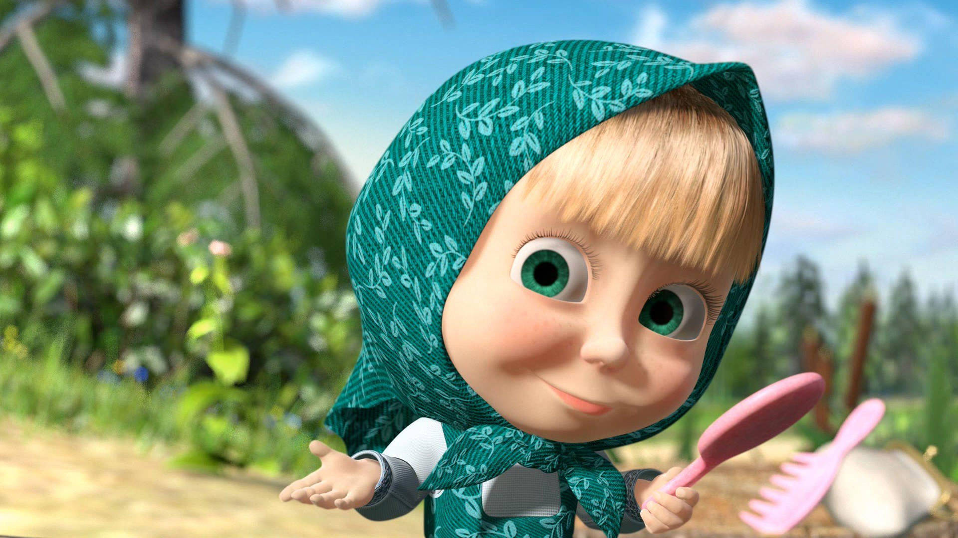 Masha And The Bear Green Scarf Background